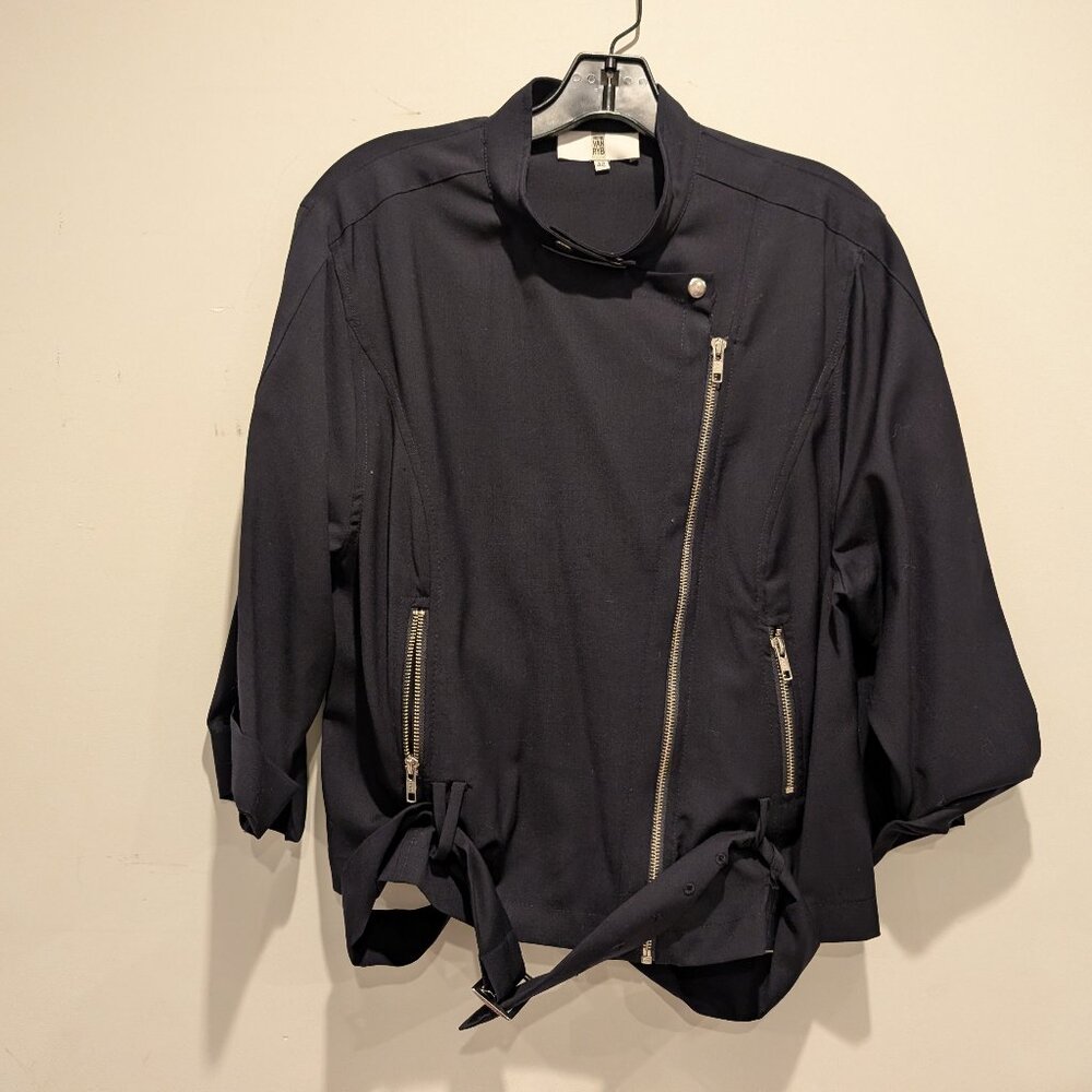 Irene Van Ryb Dark Blue Moto Jacket Sz 42 Virgin Wool Zipper